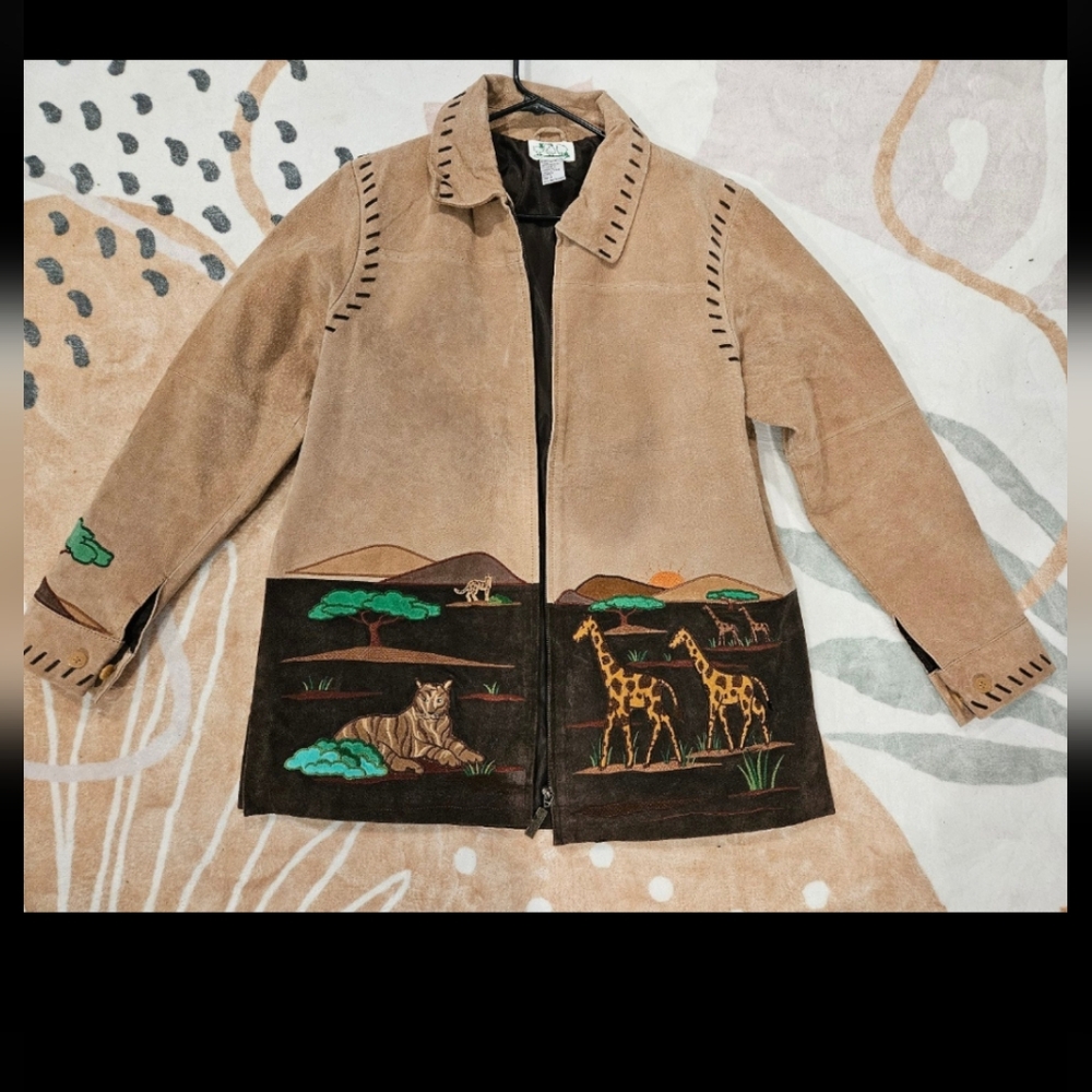 Vtg RARE Quacker Factory Womens M Tan chocolate Leather Jacket Safari western